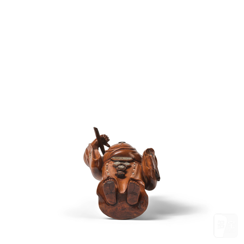 日本 明治/昭和時代 黃楊木錯銀錯螺鈿菩提達摩像 | STATUETTE DE BODHIDHARMA EN BUIS ET INCRUSTATIONS EN NACRE ET ARGENT - 图2